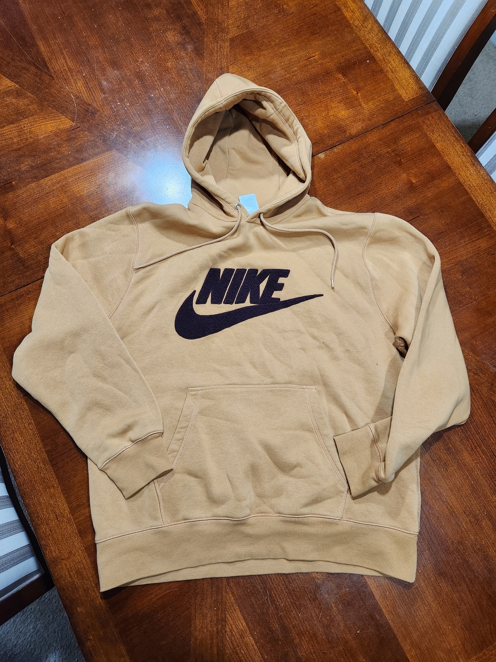 New Nike Men's Camel Hoodie with Black Swoosh Logo Men Large
